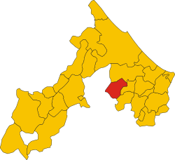 Map of comune of Montescudo (province of Rimini, region Emilia-Romagna, Italy)